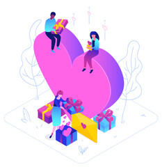 Valentines Day - modern colorful isometric illustration