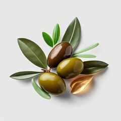 Obraz na płótnie Canvas isolated green olives with leaves 