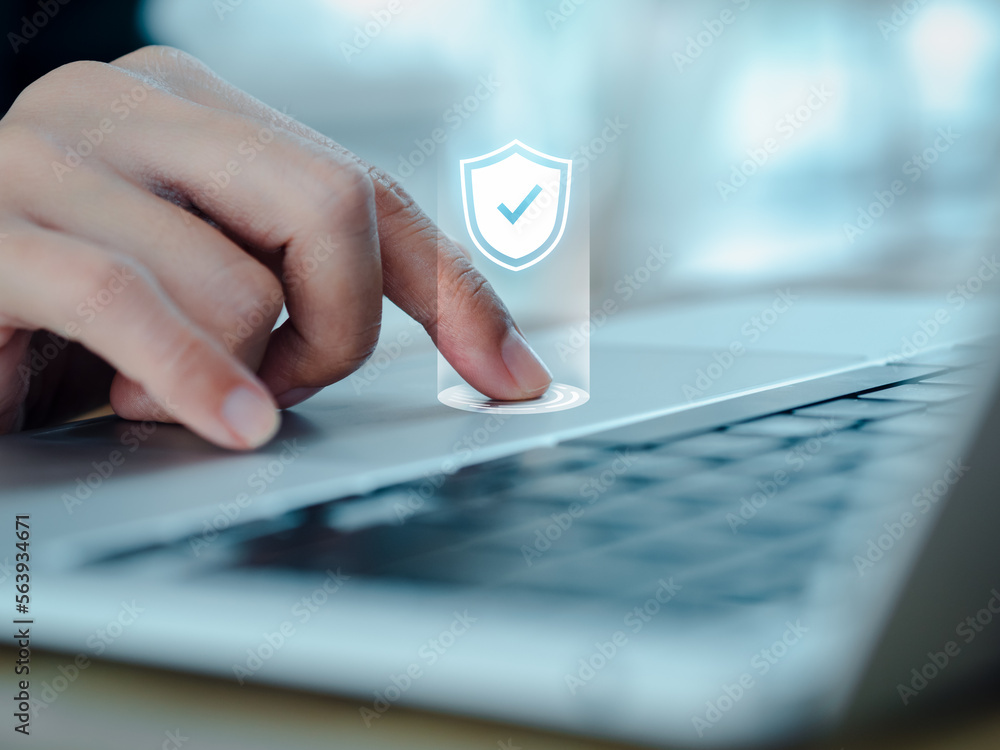 Poster cyber secure system technology, fingerprint scan, internet network security, privacy data protection