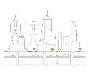 Modern city - thin line design style vector illustration