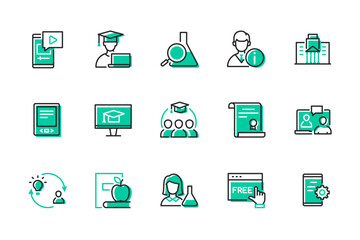 Graduation and University - set of line design style icons