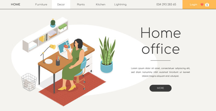 Home office - modern colored isometric web banner