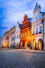 Fototapeta na wymiar Telc, Czech Republic. Baroque architecture downtown of historical city, Hradce Square, world heritage in Moravia.