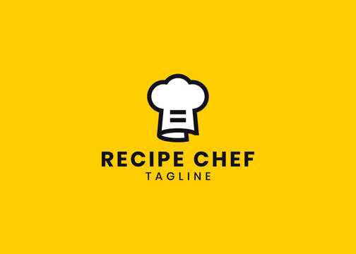 recipe chef logo design, combination of document scroll with cooking hat symbol