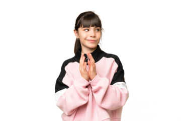 Little girl over isolated green chroma key background scheming something