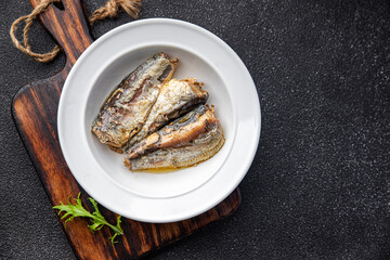 sardine in oil canned seafood healthy meal food snack on the table copy space food background rustic top view