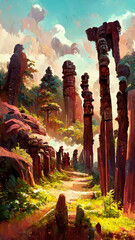 forest Mayan style adventures scene illustration art Generative AI Content by Midjourney
