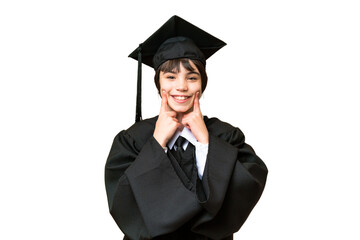 Little university girl over isolated background smiling with a happy and pleasant expression