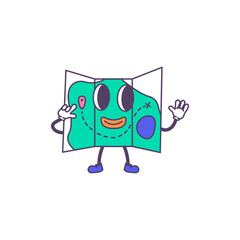cartoon mascot a map, cute travel sticker