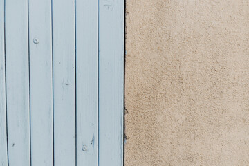 Blue wood texture, Blue Background, old wooden door next to brown wall