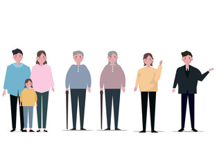 笑顔の人々。様々な年代の男女の人物セット。ベクターイラスト