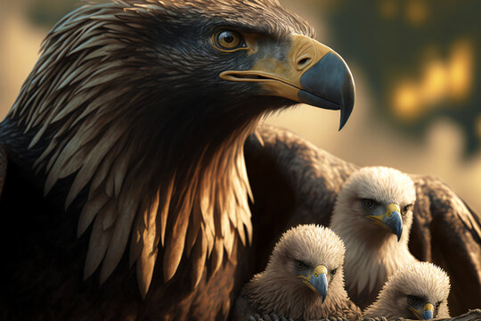 eagle family in the nest, generative ai
