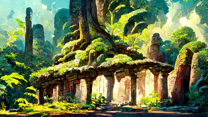 Fototapeta premium forest Mayan style ancient culture illustration art Generative AI Content by Midjourney