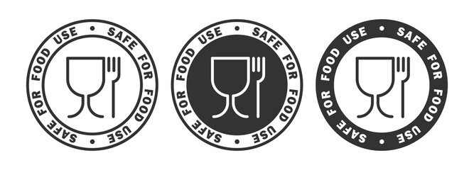 Label food grade materials icon set. For food use materials signs isolated on white background. Vector illustration - obrazy, fototapety, plakaty