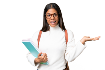 Young African American student woman over isolated background with shocked facial expression