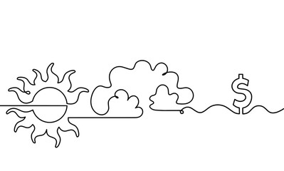 Abstract sun with dollar as line drawing on white background. Vector