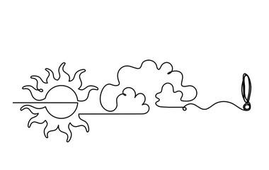 Abstract sun with exclamation mark as line drawing on white background. Vector