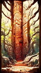 forest Mayan style door background illustration art Generative AI Content by Midjourney