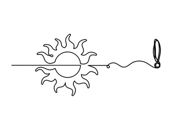 Abstract sun with exclamation mark as line drawing on white background. Vector