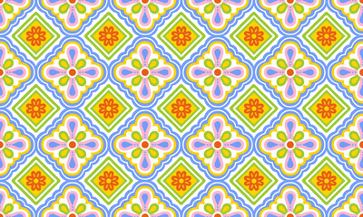 Ethnic Abstract Background cute Pastel Green Blue Flower geometric tribal folk Motif Arabic oriental native pattern traditional design carpet wallpaper clothing fabric wrapping print batik folk vector