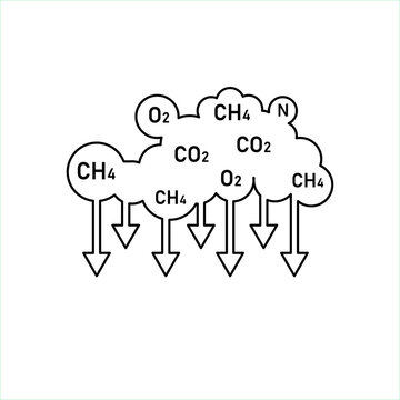 recommend clip art: methane, CH4 emissions mixed with oxygen, carbon dioxide, nitrogen in the air resulting in acid rain