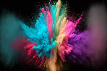 Obraz na płótnie Canvas Explosive Color Powder Burst Rainbow colors dust splash concept. Ai generated 
