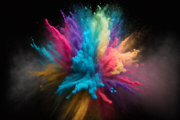 Explosive Color Powder Burst Rainbow colors dust splash concept. Ai generated 