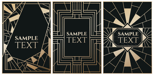 collection of three art deco frames in black and gold luxury colours	