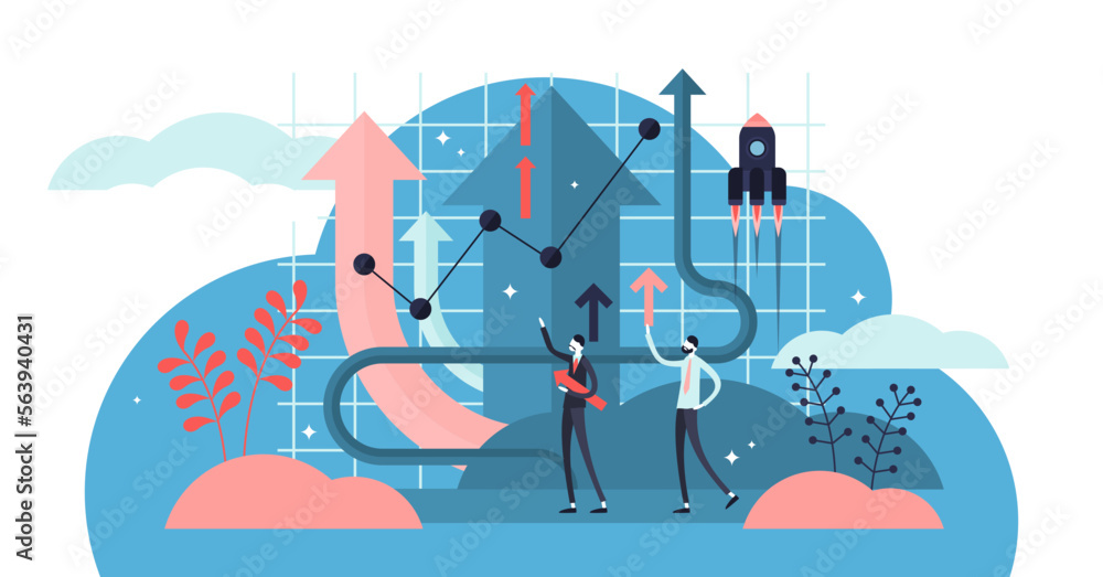 Poster growth illustration, transparent background. flat tiny product development persons concept. symbolic