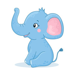 Baby elephant is sitting. Cute animal on a white background. Vector illustration in a cartoon style.