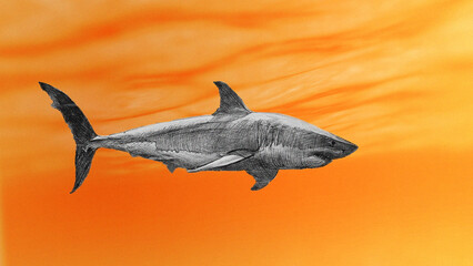 Shark concept illustration on yellow waves background