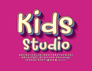 Vector creative sign Kids Studio with decorative Font. Handwritten set of Alphabet Letters, Numbers and Symbols set
