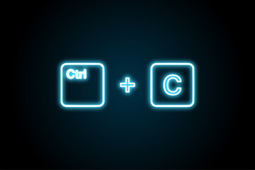 Ctrl c copy keyboard key icon neon glowing 