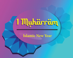 Muharram background and Islamic new year greeting card template with islamic background
