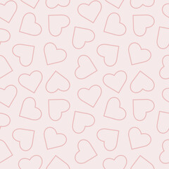 Seamless pattern with pink contour hearts for Valentine's day. Can be used for textile, wallpapers, gift wrap. Isolated vector illustration.
