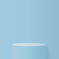 3d blue color podium and minimal blue color wall scene. 3d podium minimal abstract background. Pastel color abstract room design. Vector
