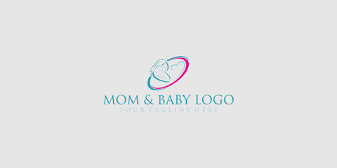 Mom & baby logo design with creative concept premium vector