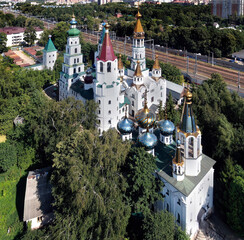Our Lady Bogolubskaya church and St. Nicolas church. City of Pushkino, Moscow region, Russia