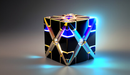 Fototapeta na wymiar Shining Star in a Box: A Unique 3D Vector Illustration Concept Design, Depicting a Star Shaped Icon in a Cube Frame, Perfect for Business and Construction Decoration, Symbolizing Success and Progress,