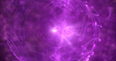 Abstract futuristic glowing with purple light round sphere cosmic star from magic high-tech energy on the background of the space galaxy. Abstract background