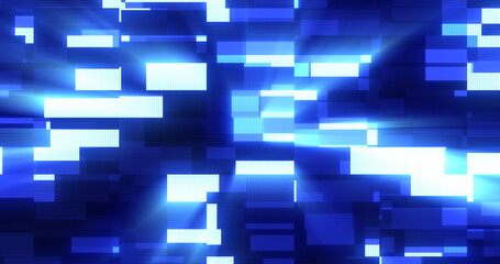 Abstract glowing light blue futuristic energy lines and stripes rectangular magic hi-tech flying horizontally. Abstract background