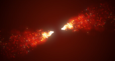 Abstract orange fiery lines with energy magic sparks from particles, abstract background © Bolbik