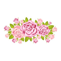 Bouquet of roses.Flower arrangement for holidays.Vector illustration isolated on a white background.