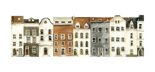 Watercolor city clipart. Digital street png illustration.