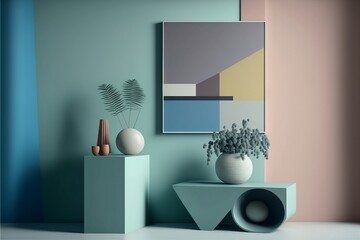Bold minimalism, muted colors, pannel mockup, blue, modern, contemporary, shapes, background