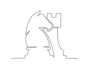 Continuous one line drawing of chess knight and rook.  Simple knight and rook line art vector illustration.