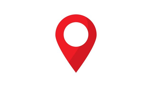 Red GPS Location Pin pointer animated icon on white background, 8 different movements, alpha channel included.