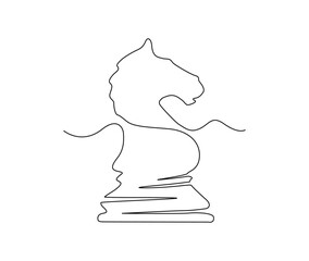 Continuous one line drawing of chess knight. Simple chess horse line art vector illustration.