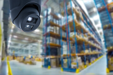 closed circuit camera Multi-angle CCTV system against the background of a modern warehouse complex. The concept of protection of goods.