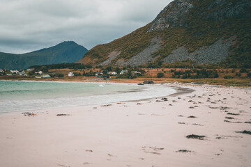Majestic beach on the Lofoten Islands at autumn, in Norway